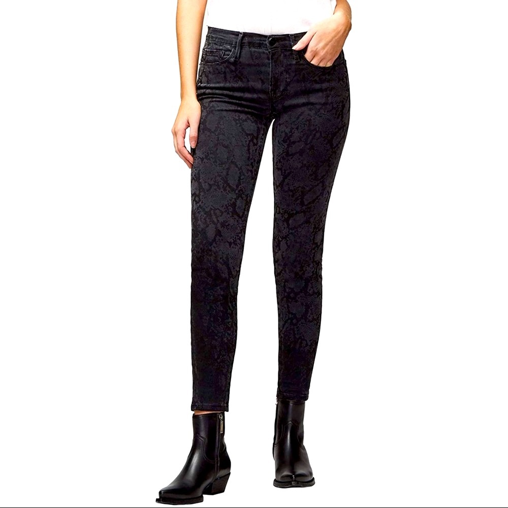 FRAME $220 Le Skinny Tonal Python Print Jeans